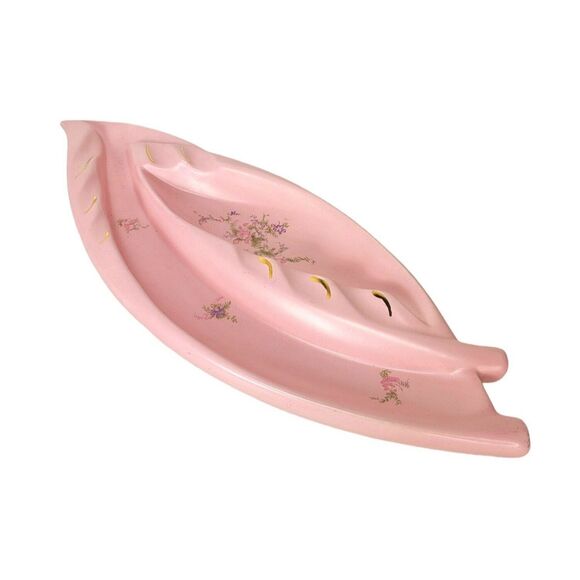 Vintage MCM 50s Atomic Pink Floral Ceramic Large Centerpiece Ashtray Mid-Century - Picture 10 of 13